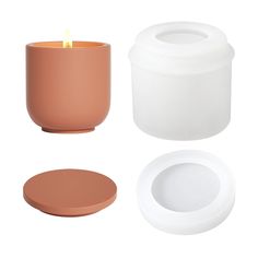 three different types of candle holders on a white background