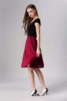 Material: Chiffon • Dresses Length: Knee-Length • Style: Casual, :Short Dresses • Decoration: None • Silhouette: Pleated • Waistline: Empire • Type: Solid, Broadcloth • Tutu: :Tutu Skirt Women • Length: :Midi Skirt • Skirts: :Faldas Pleated V-neck Chiffon Dress For Summer, Summer Pleated A-line Chiffon Dress, Pleated Midi Length Chiffon Dress, Pleated Chiffon Knee-length Dress For Spring, Spring Pleated Knee-length Chiffon Dress, Summer Party Pleated Flowy Skirt, Summer Party Flowy Pleated Skirt, Elegant Flowy Pleated Skirt For Summer, Elegant Non-stretch Knee-length Pleated Skirt