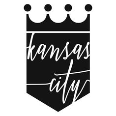 the kansas city logo in black and white with a crown on it's back