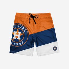 Dominate summer style the same way your team dominates their opponents. These Houston Astros Cropped Logo Colorblock Boardshorts will have you ready for every pool party, beach day, and barbecue. Features Diagonal, multi-team colored design so you can let your true colors shine Large cropped team logo on front right leg that lets you show off your legendary team spirit AND your toned calf muscles Small team logo on front left leg so there's no question who you're rooting for Adjustable drawstrin Houston Astros Baseball, Astros Baseball, Calf Muscles, Houston Astros, Big Game, Team Colors, Pool Party, Board Shorts, Beach Day