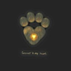 a bear's paw with the words forever in my heart on it and a glowing heart