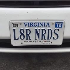 a license plate that says, virginia l8rnds