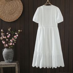 Women's Embroidery Floral Dress Boho Midi Dress Casual Midi Dress With Floral Embroidery, Cotton Maxi Dress With Floral Embroidery And Short Sleeves, Summer Midi Dress With Cutwork Hem And Short Sleeves, Casual Midi Length Dress With Embroidered Hem, Casual Midi Dress With Embroidered Hem, Cotton Dresses With Embroidered Hem, Bohemian Midi Dress With Chikankari Embroidery, Midi Dress With Cutwork Hem And Short Sleeves, Cotton Midi Dress With Broderie Anglaise And Short Sleeves