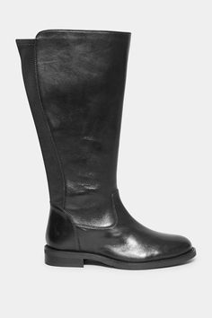 Black Elasticated Knee High Leather Boots In Wide E Fit & Extra Wide EEE Fit | Yours Clothing Petite Leggings, Tall Fashion, High Leather Boots, Wide Fit Shoes, Knee High Leather Boots, Wide Boots, Boots Knee, Women's Footwear, Jeans For Sale