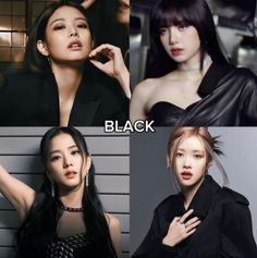 four different pictures of women with black hair