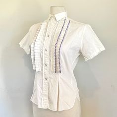 Rare Vintage 40s 50s Levis Western Pearl Snap Dress Blouse - Etsy Fitted Collared Shirt With Ruffles, Purple Short Sleeve Blouse For Daywear, Classic Fitted Shirt With Peter Pan Collar, Fitted Cotton Shirt With Peter Pan Collar, White Fitted Shirt With Ruffled Collar, Fitted White Shirt With Ruffled Collar, Fitted Short Sleeve Shirt With Ruffles, Fitted Short Sleeve Blouse With Placket, Summer Fitted Shirt With Ruffled Collar