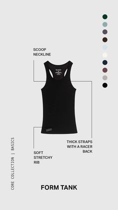 the tank top is shown with different colors and measurements for each item, including black, white