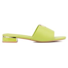 Prepare for warmer days with the stylish Giselle sandal. Its trendy design highlights a striking metallic metal V hardware that adds a bold statement to your look. Perfect for complementing summer outfits, this sandal combines fashion forward flair with comfort. Whether paired with dresses, skirts or casual jeans, the Giselle ensures you step out in style and confidence. Embrace its eye catching detail and versatile appeal as you transition effortlessly from day to evening with ease. Modern Green Sandals For Party, Modern Green Open Toe Mules, Modern Green Heels For Summer, Green Open Toe Mules For Spring, Summer Green Open Heel Mules, Green Open Heel Mules For Summer, Chic Green Open Toe Mules, Elegant Green Open Toe Mules, Trendy Green Open Heel Sandals