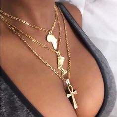 18k Gold Plated 3 Piece Set ! Comes With Ankh Necklace , Mini Africa Map And Nefertiti Necklace The Ankh Necklace Is 23 Inch The Mini Africa Is 18inch And Nefertiti Is 18inch Ankh Necklace Aesthetic, Jewelry Combos, Nefertiti Necklace, The Ankh, Africa Necklace, Ankh Necklace, Healing Spirituality, Woman Aesthetic, Africa Map