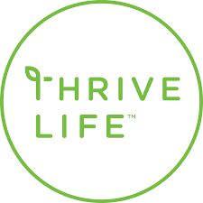 the phrase,'thrive life'is shown in green on a white background