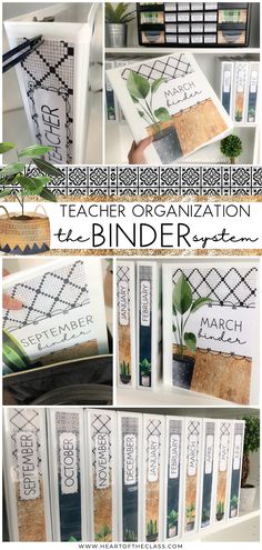 a collage of photos with the words teacher organization and binder holders on them