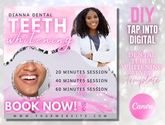 "DIY Teeth Whitening Gems Clear Canva Flyer Template Instagram Flyer Digital Download Dental Laser Clinic Website Design Tooth Instgram Post  Are you looking for DIY business flyers to present your Products/Services online OR You just are a small business looking for a cost-effective way to market your Products/Services online? Don't sweat any further because TapintoDigital have got you covered!  Our DIY Flyers are easy and cost-effective way to tell people either online or on the street about your services and products. A nice-looking functional flyer can be your go-to-tool in order to maximize your business visibility and to take your sales up to notch. So, what's holding you back to uplift your sales? Click \"ADD TO CART\" now, and get this instantly after checkout!  --------- HOW TO US Clinic Website Design, Diy Teeth Whitening, Diy Teeth, Dental Laser, Instagram Flyer, Laser Clinic, Canva Flyer, Teeth Whitening Diy, Diy Teething