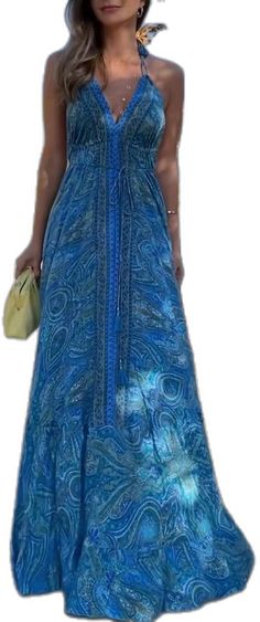 Blue Bohemian Chiffon Maxi Dress, Dress Sleeve Styles, Sleeveless Dresses, Printed Dress, 8 M, Ankle Length, Dress Length, Print Dress, Spaghetti Strap