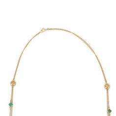 This is part of Chairish’s Fine Jewelry assortment.  Emerald Necklace in 18K Gold studded with square cut emeralds. Accessorize your look with this elegant emerald beaded necklace. This stunning piece of jewelry instantly elevates a casual look or dressy outfit. Comfortable and easy to wear, it is just as exquisite worn alone or layered with other charms for a modern fashion statement.  PRODUCT DETAILS :-  > Material - 18K Solid Yellow Gold > Gemstone - Emerald  > Stone Weight - 3.75 ct > Stone Pcs - 16 > Stone Shape - Square  > Stone Size - 3.5 mm > Diamond Weight - 0.35 ct  > Diamond size - 1.3 mm > Diamond Pcs - 24  > Length - 32 inches > Gross Weight - 10.61 Grm > Setting - Bezel setting Elegant Emerald Necklace In Yellow Gold With Jewels, Elegant Yellow Gold Emerald Necklace With Adjustable Chain, Elegant Yellow Gold Emerald Necklace With Jewels, Elegant Green May Birthstone Chain Necklace, Emerald Necklace With Delicate Yellow Gold Chain, Yellow Gold Emerald Necklace With Delicate Chain, Elegant Green Jewelry With Box Chain, Delicate Yellow Gold Emerald Necklace, Luxury Green Chain Jewelry