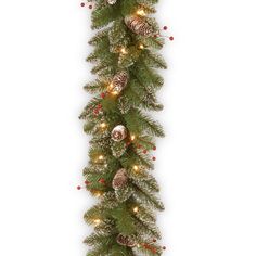 a christmas garland with pine cones and lights