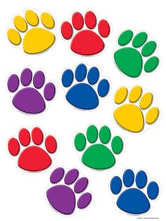 colorful paw prints on a white background