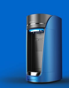 a water dispenser is shown against a blue background