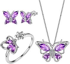 Butterfly Jewelry Set, Silver Butterflies, قلادات متدلية, Crystal Wedding Jewelry, Amethyst Birthstone, Magical Jewelry, Women's Jewelry Sets, Fashion Jewelry Sets, Butterfly Jewelry