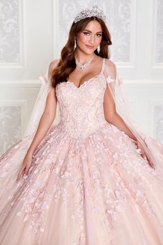 The fabric in this Princesa by Ariana Vara Quinceanera dress is Embroidered Lace, Glitter Tulle?Beading, Stone Accents . Detachable Butterfly Cape Included Allure Couture, Modest Bridal, Princess Sleeves, Sherri Hill Prom Dresses, Quinceanera Dress, Prom Designs, Sherri Hill Dresses, Allure Bridal, Pageant Dresses