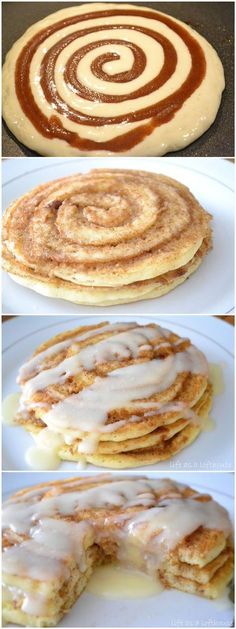 some food is being cooked on the stove and then rolled up in cinnamon buns