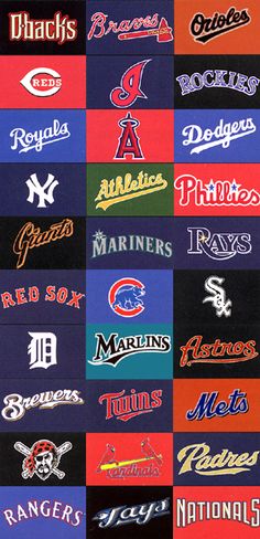 many different baseball team logos are shown in this image, and there is no image to describe