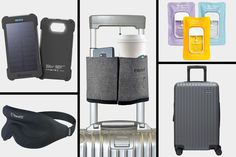 several different types of luggage and accessories are shown in this collage with the same image