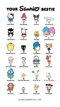 an image of some cartoon characters with the words your sanrio bestie on them