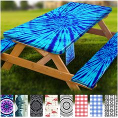 an image of a picnic table with different patterns on it and the colors that make it appear to be dyed