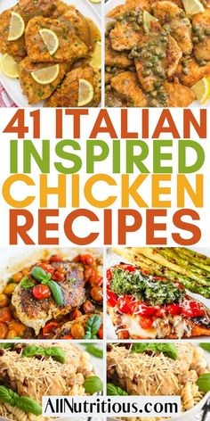 four different pictures with the words 4 italian inspired chicken recipes