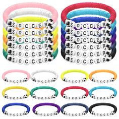 the soccer bracelets are all different colors