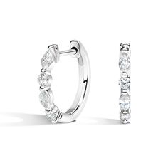 18K White Gold Round and Marquise Diamond Huggie Hoop Earrings | Versailles | Brilliant Earth White Gold Earrings Zales, Timeless Brilliant Cut Huggie Earrings For Formal Events, Timeless Brilliant Cut Huggie Earrings For Formal Occasions, Timeless Huggie Diamond Earrings With Single Cut, Formal Huggie Earrings With Prong Setting, Formal Huggie Earrings With Brilliant Cut, Classic Huggie Earrings For Wedding, White Huggie Earrings With Single Cut Diamonds, Classic Diamond White Huggie Earrings With Halo Design