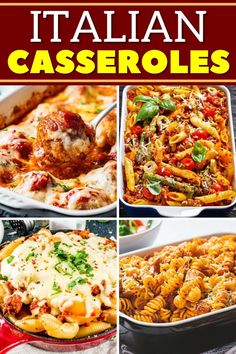 different types of italian casseroles are shown in this collage with the title