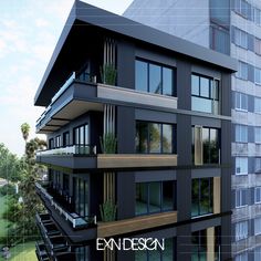 an architectural rendering of a building with balconies