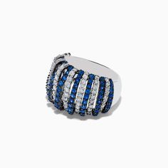 Effy 14K White Gold Blue Sapphire and Diamond Striped Ring Blue Sapphire, Sapphire, White Gold, Ring, Gold, Blue, White