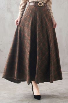 Vintage Inspired Long Plaid Wool Skirt 310201 – XiaoLizi Wool Maxi Skirt, Long Wool Skirt, Wool Plaid Skirt, Maxi Skirt Vintage, Plaid Wool Skirt, Skirt A Line, Academia Outfits, Long Skirt Outfits, Tartan Skirt