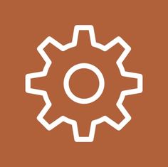 a white gearwheel icon on an orange background