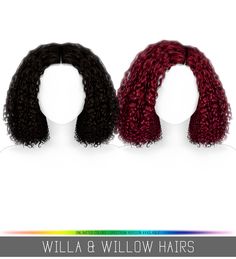 three different types of wigs with the words willow and willow hair on it's sides