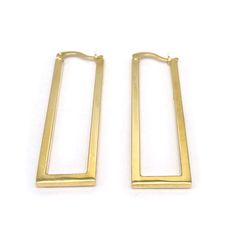 "These rectangular shaped hoop earrings are available in 14k yellow gold. Metal: 14k Gold Type: Earrings Inner Dimensions: 0.35\" x 1.6\" Width: 2.25mm Clasp: French Hook We guarantee all materials are 100% genuine as stated in the product description." Cute Nose Rings, Rectangle Hoop Earrings, West Indian Bangles, Shaped Hoop Earrings, Picture Pendant, Bangles Indian, Name Jewelry, Kids Jewelry, Gold Hoops