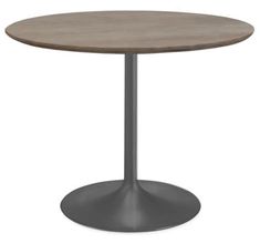 an image of a round dining table with metal base and wood top on white background