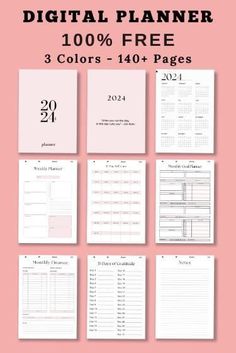 the printable planner is displayed on a pink background with black and white text that reads,