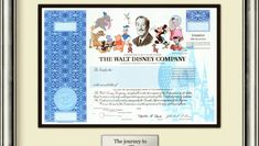 the walt disney company certificate is displayed in a silver frame with a blue border around it