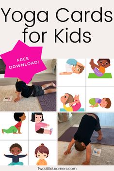 yoga cards for kids with pictures of people doing yoga poses and the words yoga cards for kids