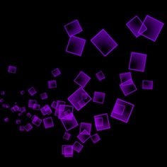 purple squares are flying in the air on a black background