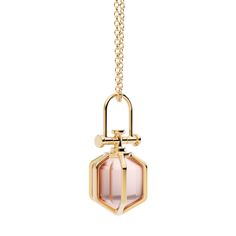 Rebecca Li Six Senses, Talisman Pendant, Rose Gold Quartz, Orange Sapphire, Green Amethyst, Topaz Gemstone, Rock Crystal, Crystal Points, Smoky Quartz