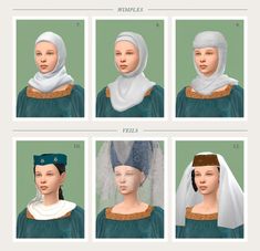 four different views of the same woman's head and neck in various poses, including one wearing a headscarf