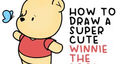 a winnie the pooh drawing with a blue butterfly on it's back and how to draw a super cute winnie the pooh