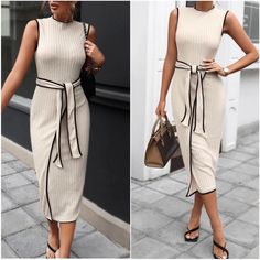 Ribbed Sleeveless Belted Bodycon Dress Xs S M L 1x 2x 3x 4x , Polyester Blend, Ships In 7-8 Days Chic Stretch Sleeveless Dress In Beige, Beige Stretch Sleeveless Midi Dress, Chic Beige Sleeveless Dress With Stretch, Beige Fitted Sleeveless Dress For Day Out, Chic Beige Stretch Sleeveless Dress, Cream Sleeveless Dress For Fall, Fall Cream Sleeveless Dress, Beige Ribbed Sleeveless Dress, Zara Poplin Dress