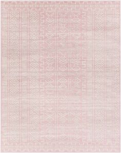 a pink and white rug with an intricate design