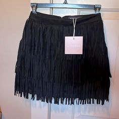 Adorable Kittenish Black Fringe Mini Skirt. New With Tags Black Fringe Mini Skirt For Spring, Chic Black Fringe Mini Skirt, Black Fringe Skirt For Spring, Black Fringe Mini Skirt, Fringe Mini Skirt, Black Two Piece Set, Fur Skirt, Black Two Piece, Faux Leather Mini Skirt