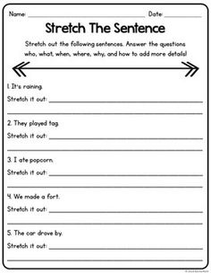 the sentence worksheet for students to use in their writing and speaking skills, including